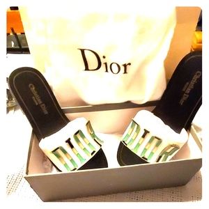 Christian Dior Off White Evolution Slides/ Sandals